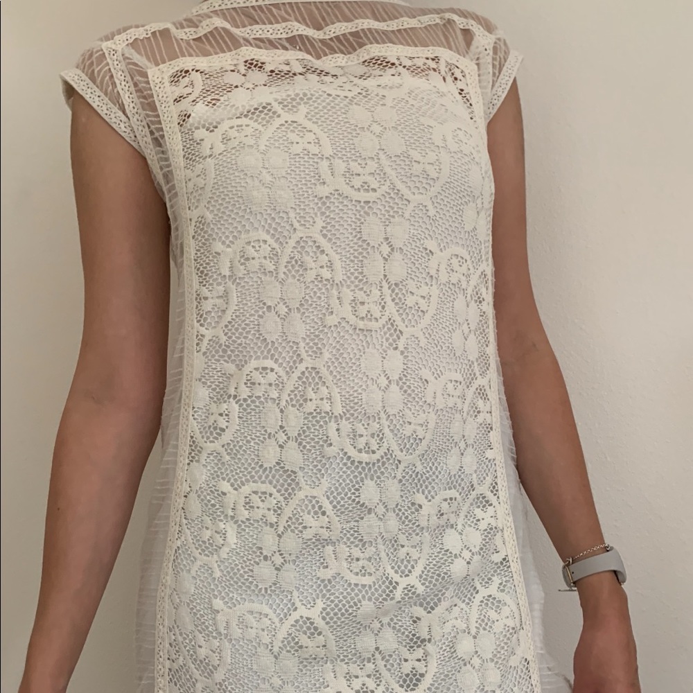 Zara White Dress with Lace Design